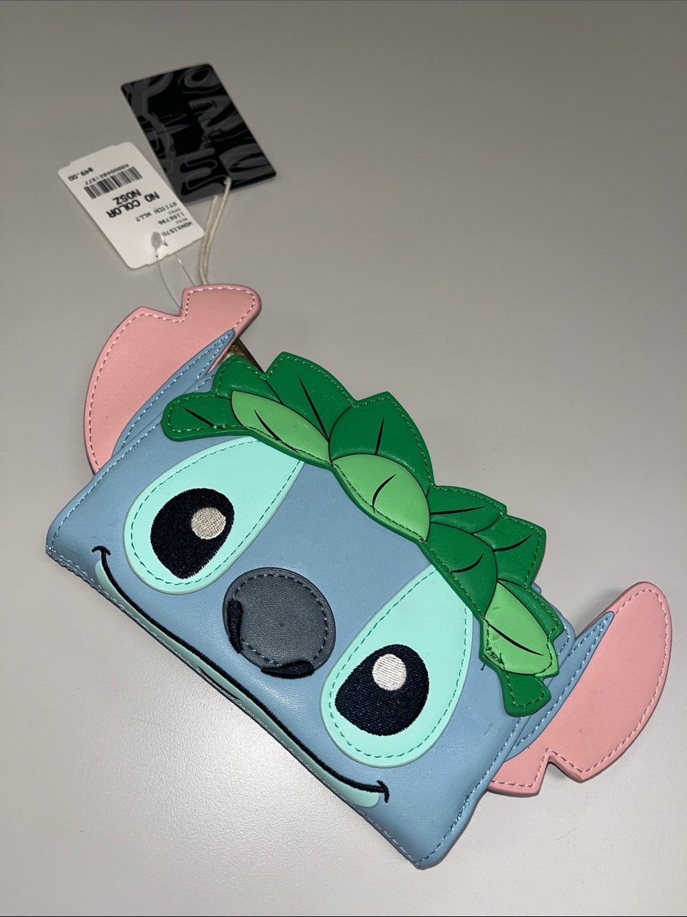 Loungefly Blue Stitch Face Wallet w/Pink Ears and Green Leaf Accent NWT